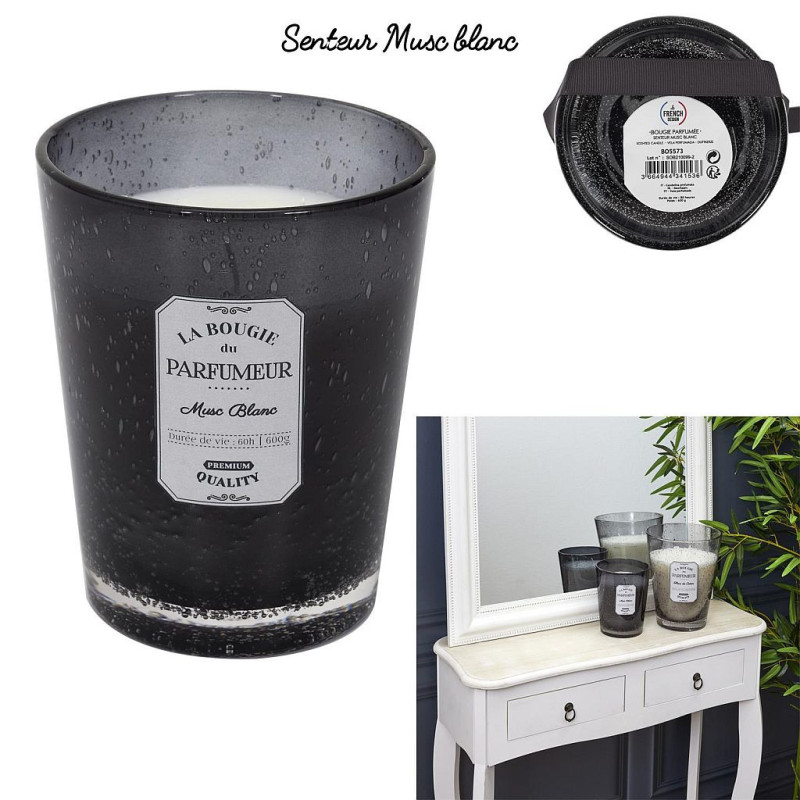 BOUGIE PARFUMEE VERRE BULLE GRIS HAUTEUR 16 CM