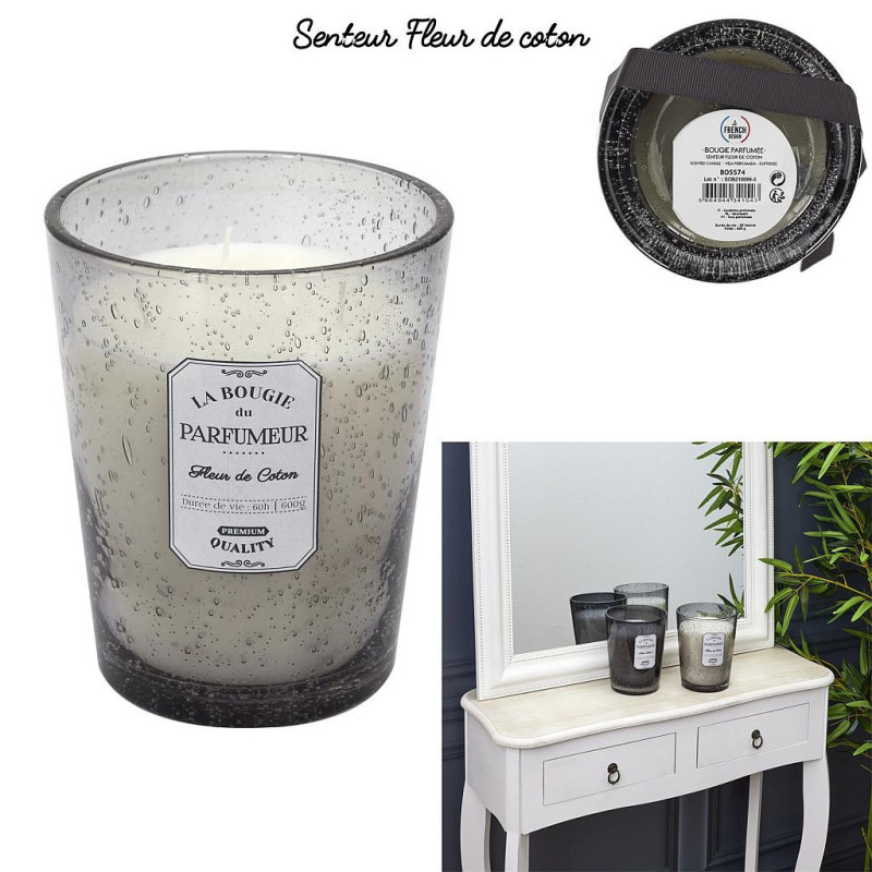 BOUGIE PARFUMEE VERRE BULLE GRIS CLAIR HAUTEUR 16 CM