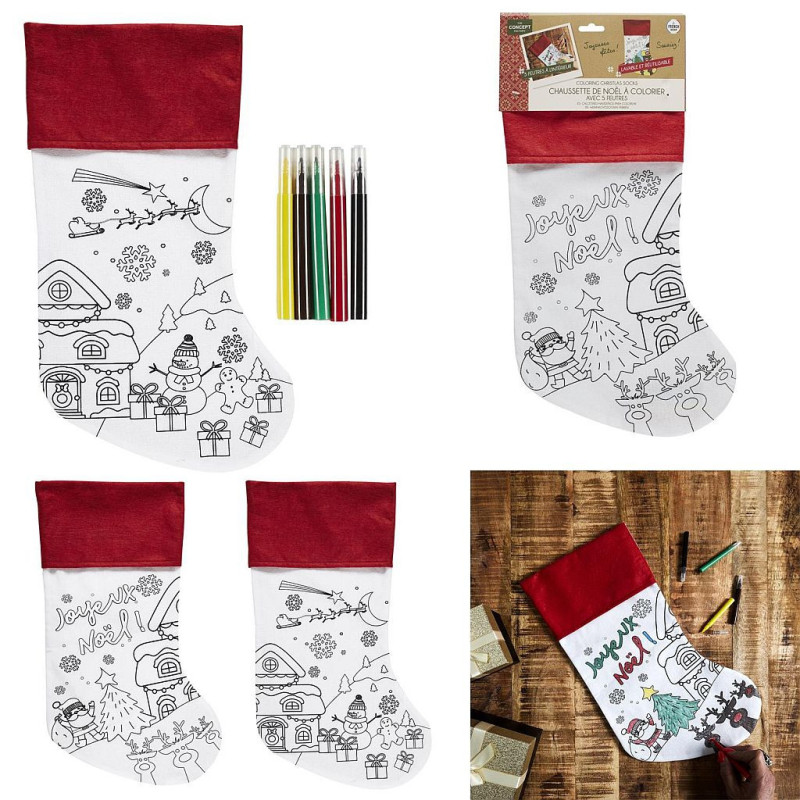 CHAUSSETTE DE NOEL A COLORIER AVEC FEUTRES