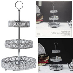 PLATEAU DECORATIF METAL ARGENTE 3 ETAGES