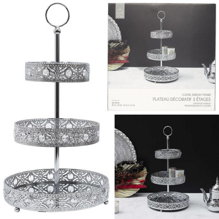 PLATEAU DECORATIF METAL ARGENTE 3 ETAGES
