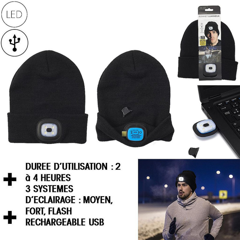 BONNET LED RECHARGEABLE USB ADULTE