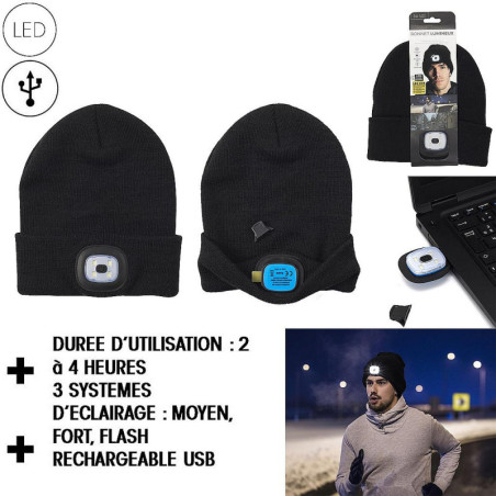 BONNET LED RECHARGEABLE USB ADULTE