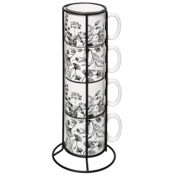 COFFRET RACK 4 MUGS WHITE FLORAL 24 CL