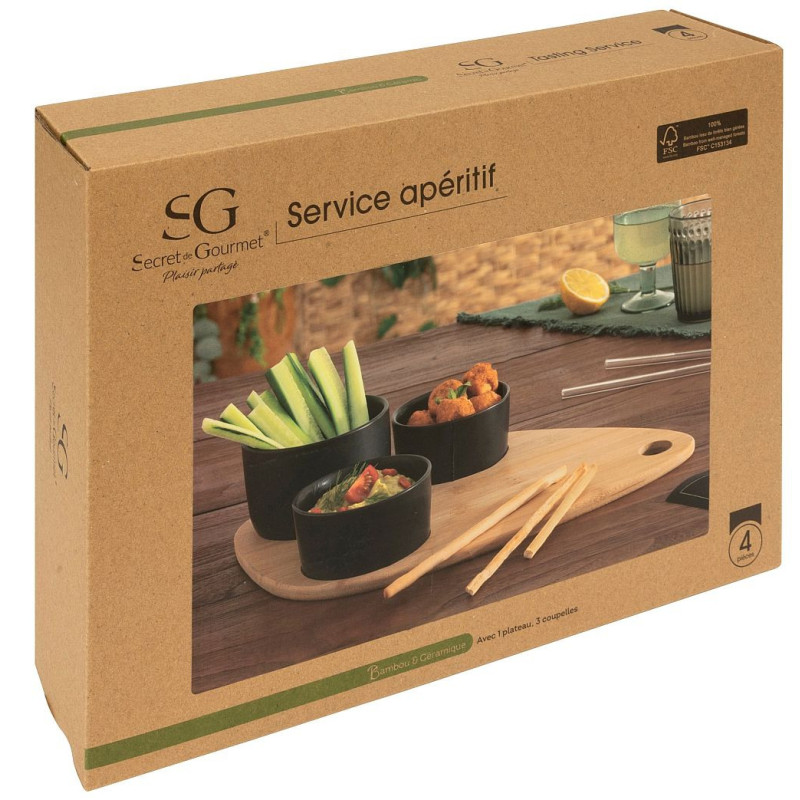 COFFRET APERITIF BAMBOU BLACK 4 PIECES