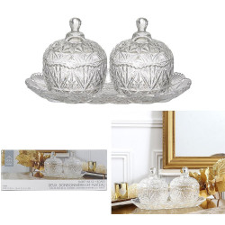 COFFRET DUO BONBONNIERES SUR PLATEAU EN VERRE 145 CL