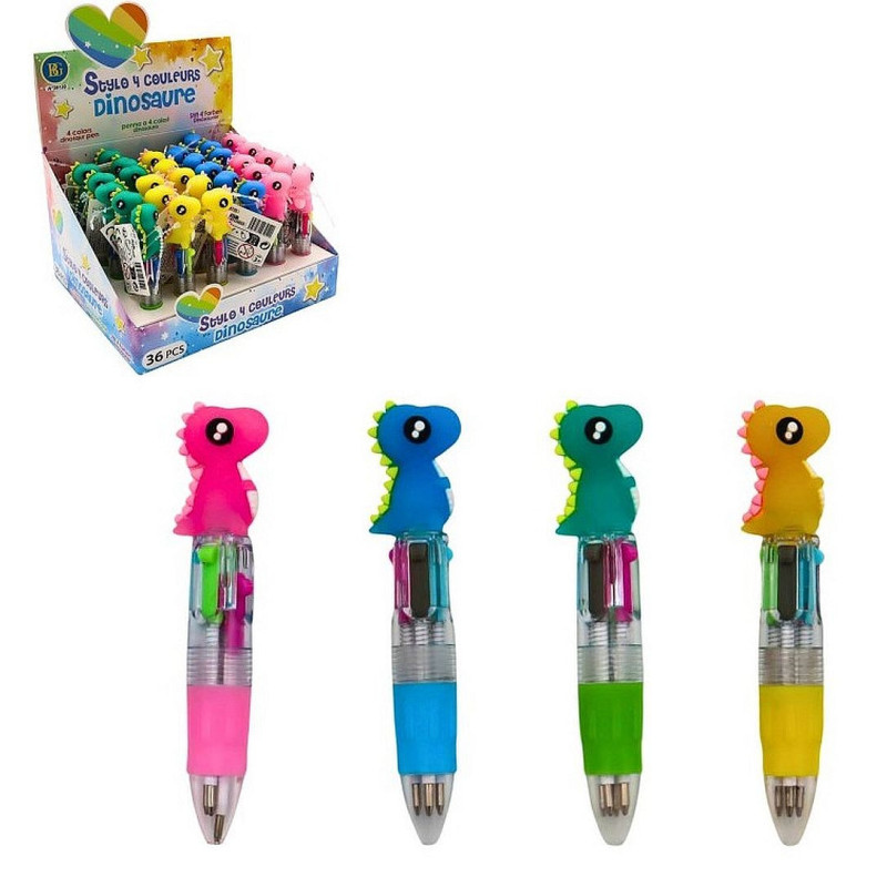 STYLO BILLE 4 COULEURS 10 CM DINOSAURE