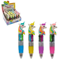 STYLO BILLE 10 CM LICORNE 4 COULEURS
