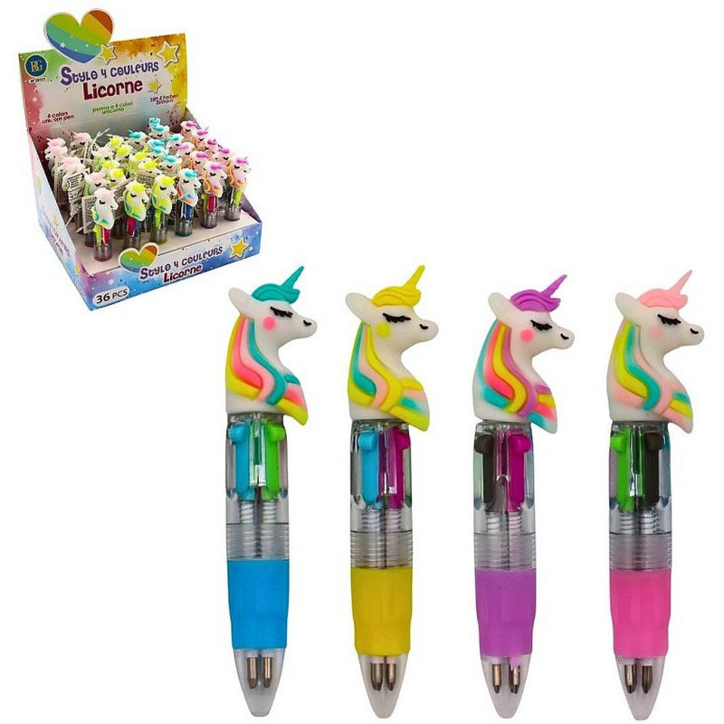 STYLO BILLE 10 CM LICORNE 4 COULEURS