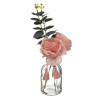 COMPOSITION DE FLEURS 30 CM ET VASE EN VERRE