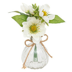 COMPOSITION FLEURS ARTIFICIELLES VASE EN VERRE 17 CM