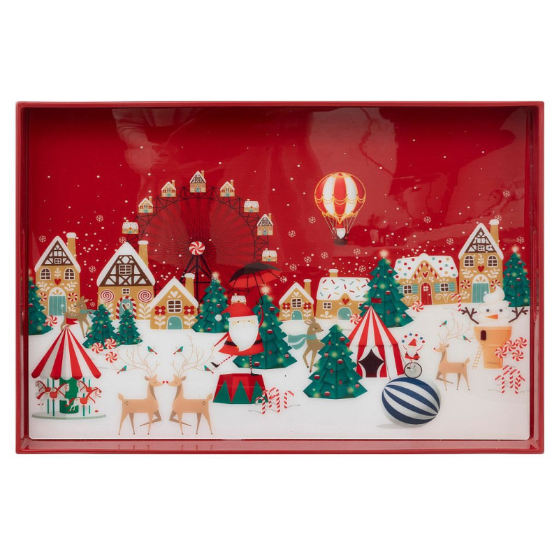 PLATEAU DE NOEL IMPRIME ROUGE 46X30 CM
