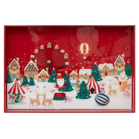 PLATEAU DE NOEL IMPRIME ROUGE 46X30 CM