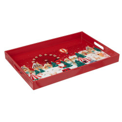 PLATEAU DE NOEL IMPRIME ROUGE 46X30 CM