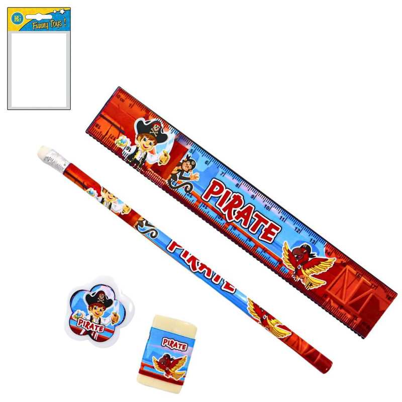 Set papeterie pirate 19 cm 4 pièces - Kit indispensable pour enfants