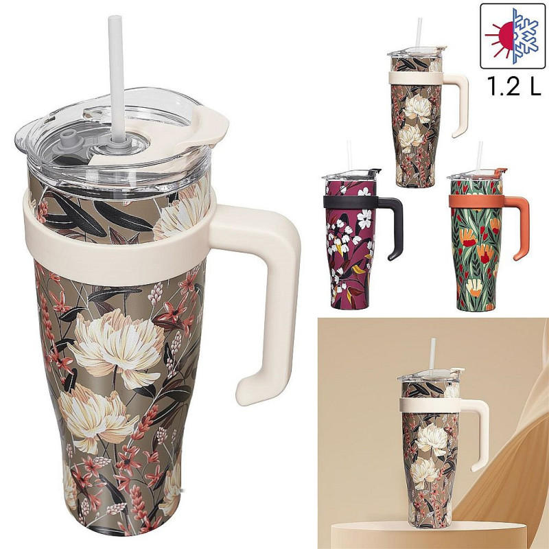Mug de transport Miami Winter Flower 1.2 L - Idéal pour vos clients