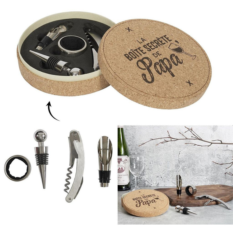 COFFRET A VIN EN LIEGE 4 PIECES PAPA