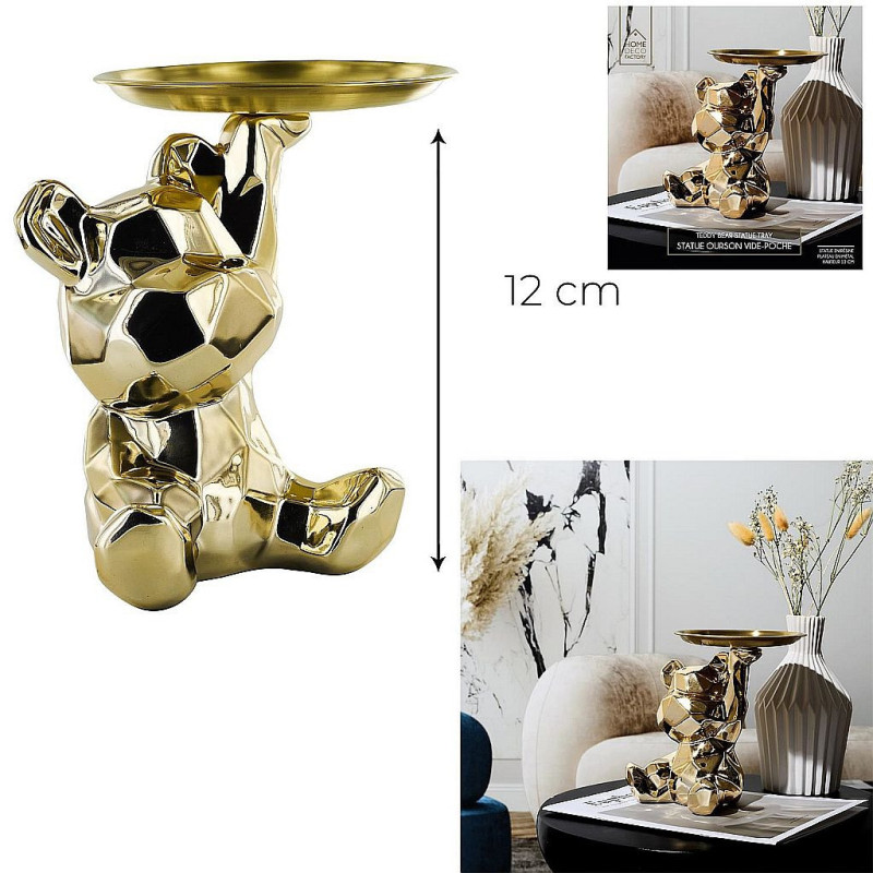 STATUE OURSON VIDE POCHE DORE HAUTEUR 12 CM