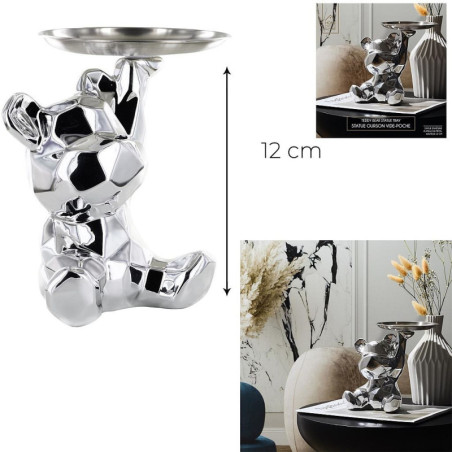 STATUE OURSON VIDE POCHE ARGENT HAUTEUR 12 CM