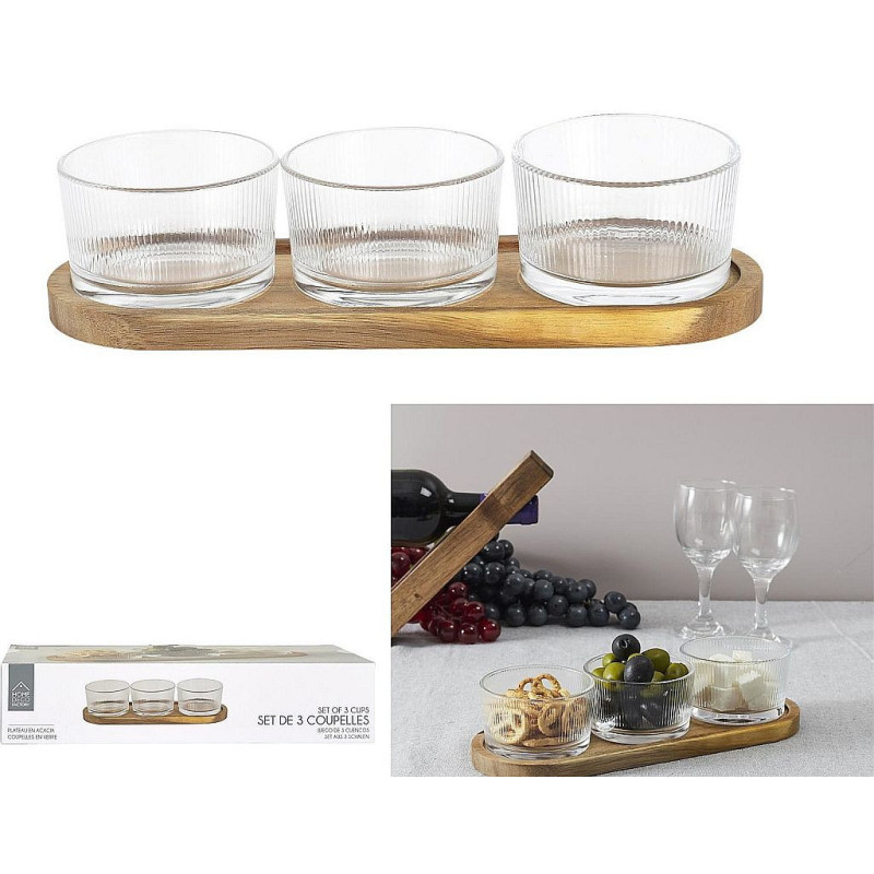 SET APERITIF ACACIA 3 COUPELLES VERRES