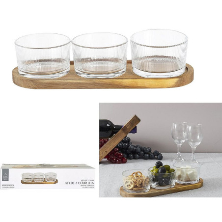 SET APERITIF ACACIA 3 COUPELLES VERRES