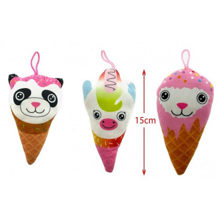 PELUCHE CORNET DE GLACE 15 CM 3 ASSORTIS