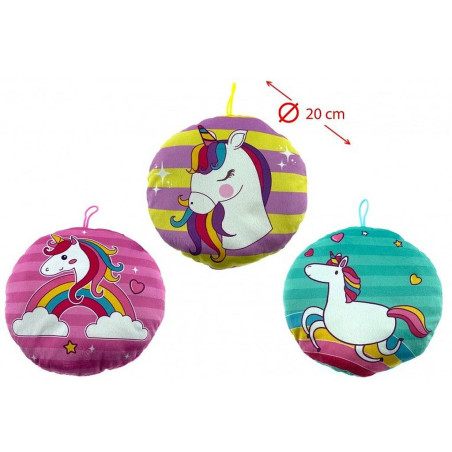PELUCHE COUSSIN LICORNE 20 CM IMPRIMEE 3 ASSORTIS