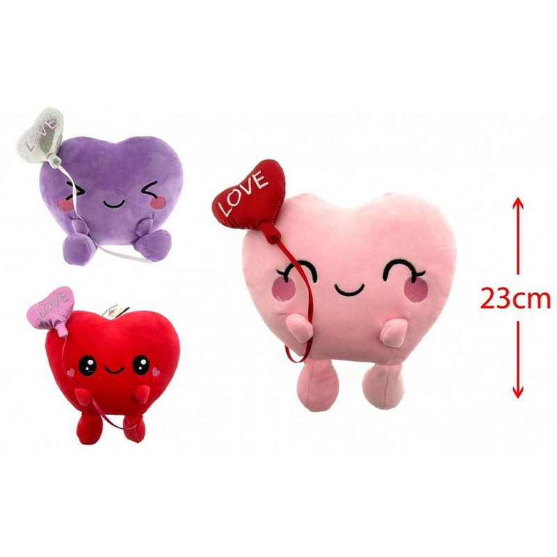 PELUCHE COEUR 23 CM 3 COLORIS ASSORTIS