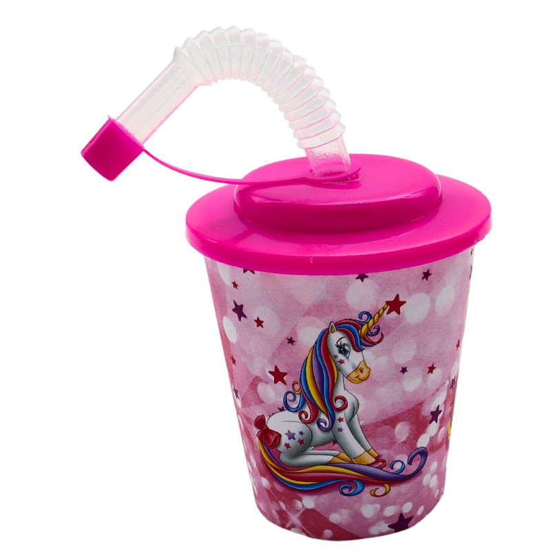 VERRE GOBELET LICORNE 9 CM 250ML 3D AVEC PAILLE