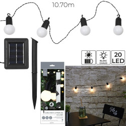GUIRLANDE SOLAIRE AMPOULES BLANCHES 20 LEDS