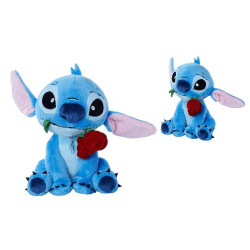PELUCHE DISNEY STITCH AVEC ROSE 25 CM