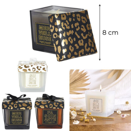 BOUGIE PARFUMEE CARRE 8 CM LEOPARD
