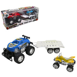 VOITURE 4X4 10CM AVEC REMORQUE ET QUAD