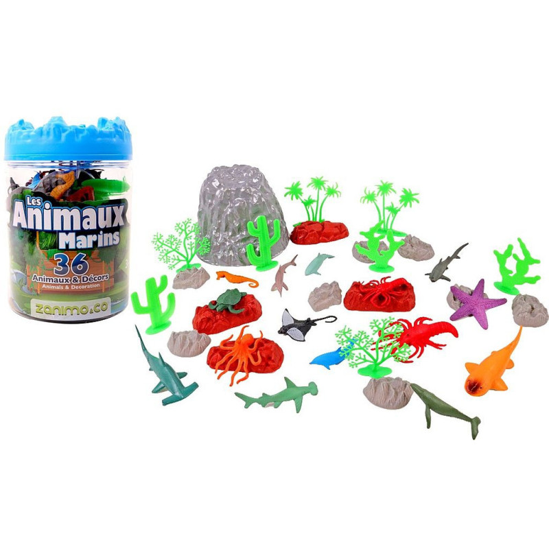 BARIL ANIMAUX MARINS AVEC DECOR 36 PIECES