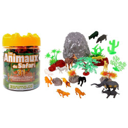 BARIL ANIMAUX DE LA JUNGLE 31 PIECES AVEC DECORS
