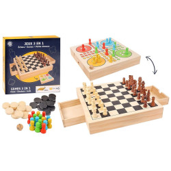 COFFRET 3 JEUX DE SOCIETE 29.5*29.5 CM BOIS