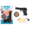 PANOPLIE PISTOLET 21 CM LANCE FLECHETTES AVEC SIFFLET ET CIBLE