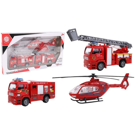 COFFRET VEHICULES DE POMPIERS METAL ET PLASTIQUE