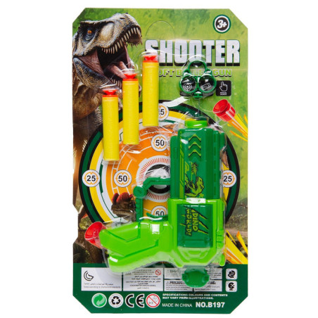 PISTOLET SHOOTER DINOSAURE 3 FLECHES MOUSSE