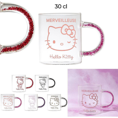 MUG VERRE ANSE PAILLETTES HELLO KITTY 30 CL