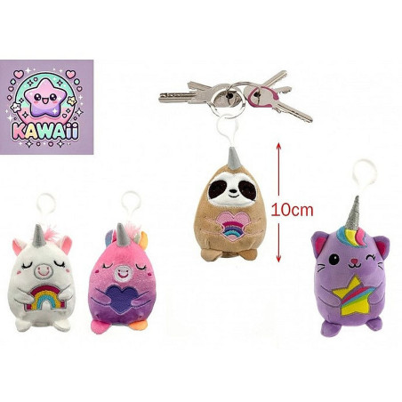 PORTE CLE PELUCHE ANIMAL ARC EN CIEL KAWAII 10 CM