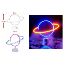 COFFRET LAMPE LED NEON PLANETTE SATURNE 24.5 CM A PILES
