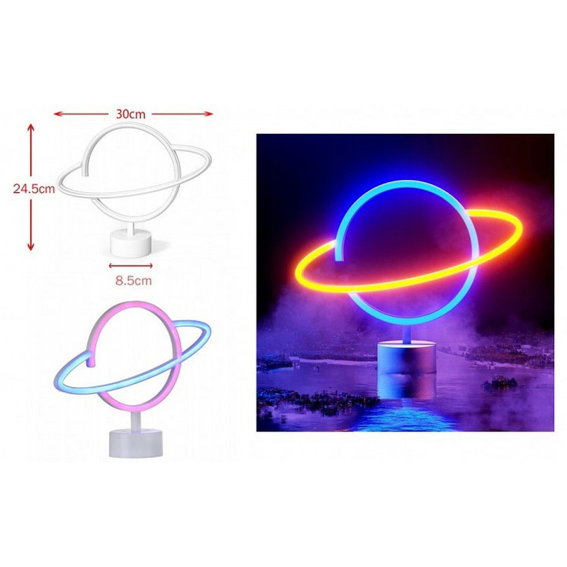 COFFRET LAMPE LED NEON PLANETTE SATURNE 24.5 CM A PILES