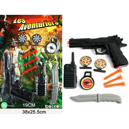PISTOLET FLECHES AVENTURE 19CM + ACCESSOIRES