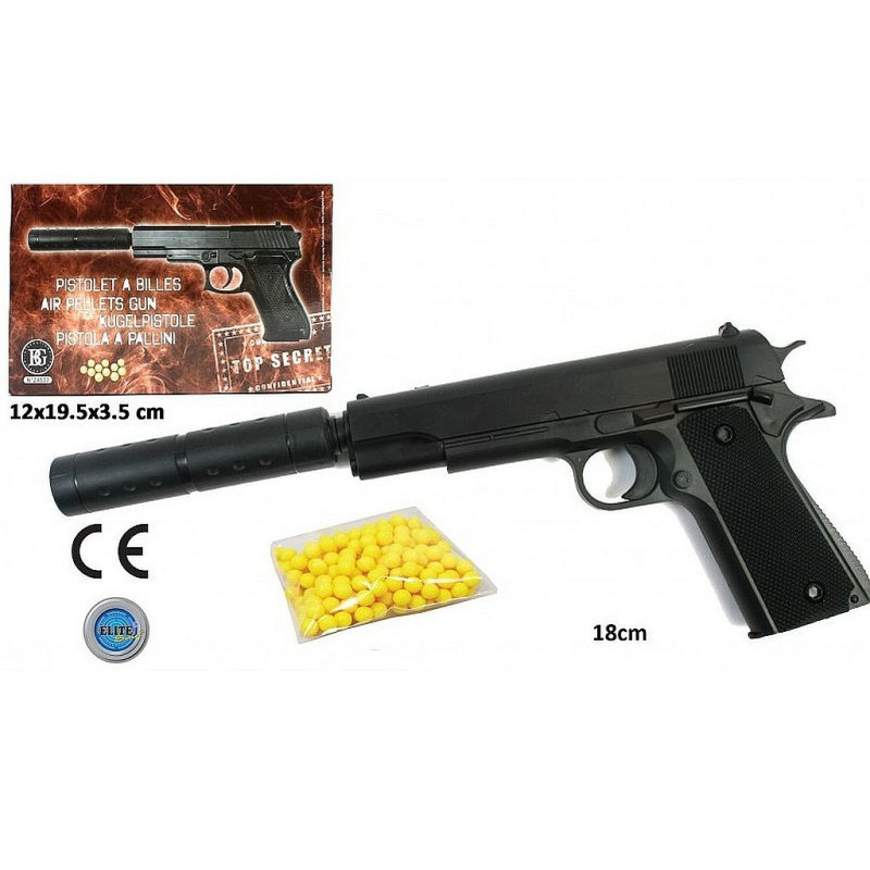 PISTOLET BILLES AVEC SILENCIEUX 18 CM