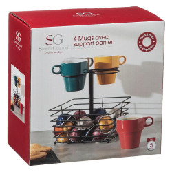 COFFRET 4 MUGS 26 CL AVEC PANIER A CAPSULES
