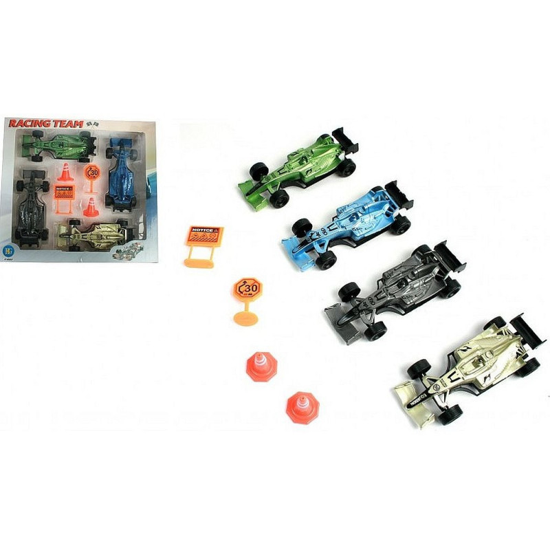 COFFRET DE 4 VOITURES DE COURSE 14 CM RETROFRICTION