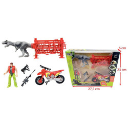 COFFRET DINOSAURE AVEC MOTO ET ACCESSOIRES
