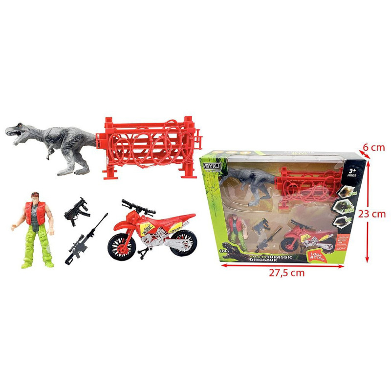 COFFRET DINOSAURE AVEC MOTO ET ACCESSOIRES