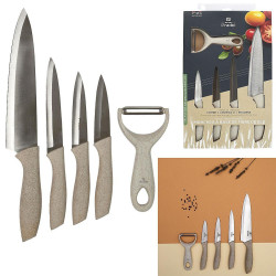 COFFRET 4 COUTEAUX AVEC 1 EPLUCHEUR MANCHE FIBRE DE BLE